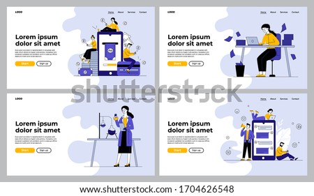 Different professionals set. Chemist conducting experiment, office worker throwing papers. Flat vector illustrations. Finance, communication, job concept for banner, website design or landing web page