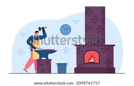 Similar – Image, Stock Photo Blacksmith forging horseshoe near stable