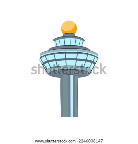 Changi airport control tower vector illustration. ATC, airport command center, modern building isolated on white background. Aviation industry, traveling, tourism, transportation concept