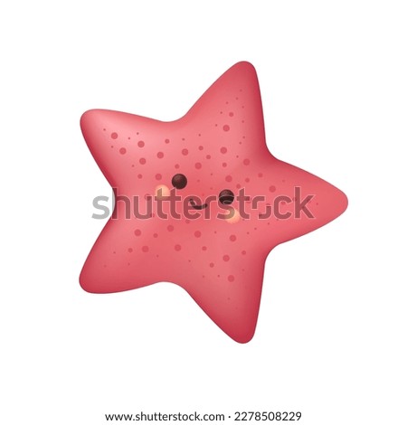 Smiling pink starfish as kids toy 3D illustration. Cartoon drawing of adorable marine animal as mascot or gift in 3D style on white background. Wildlife, sea creatures, childhood concept