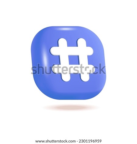 Hashtag icon 3d vector illustration. Social media icon for networking sites or applications in cartoon style isolated on white background. Online communication, digital marketing concept