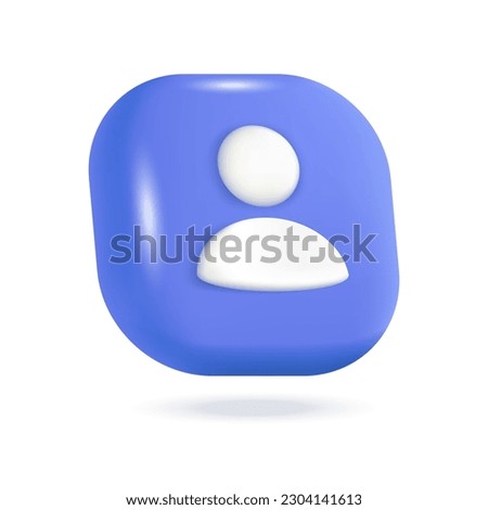 Contact icon 3d vector illustration. Blue button with user profile symbol for networking sites or apps in cartoon style isolated on white background. Online communication, digital marketing concept