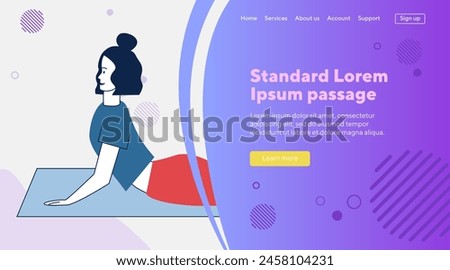 Yogi stretching body. Young woman doing yoga on mat flat vector illustration. Body training, practice, lifestyle concept for banner, website design or landing web page