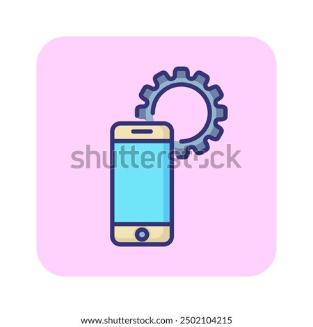 Mobile app line icon. Smartphone, gear, cog. Application design concept. Can be used for topics like software, phone settings, technology