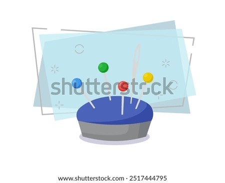 Pin cushion illustration. Needle, fiber, pin. Needlework concept. Vector illustration can be used for topics like household, workshop