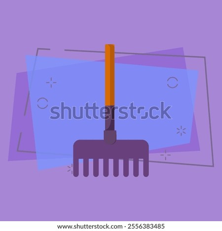 Short garden rake. Compact tool with wooden handle. Agriculture attributes concept. Vector illustration can be used for topics like garden tools, farming, horticulture