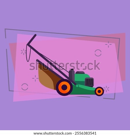 Modern lawn mower. Gardening grass cutter. Agriculture attributes concept. Vector illustration can be used for topics like garden tools, housekeeping, yard