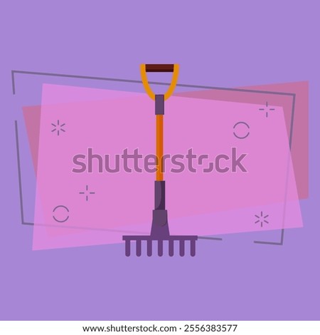 Garden rake. Gardener tool with wooden handle. Agriculture attributes concept. Vector illustration can be used for topics like garden tools, farming, horticulture