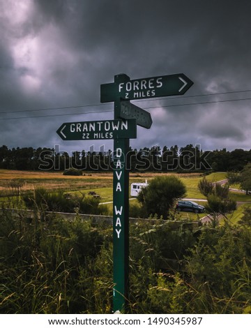 Footpath to Forres and Grandtown, the Dava way, scotland, on a stormy day, with moody clouds and lightning Stock fotó © 