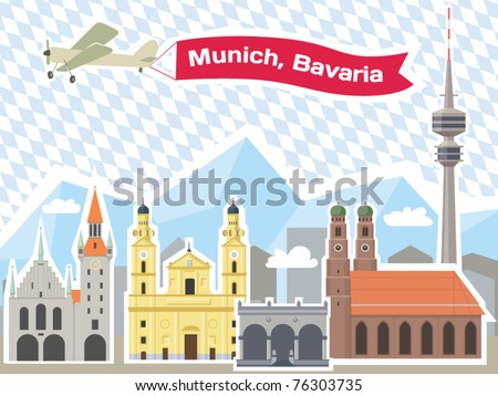 Munich Skyline; Illustrations of the most popular tourist attractions