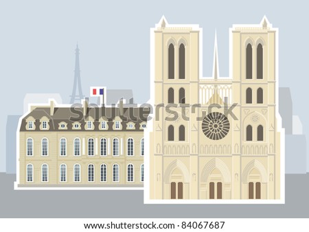 Arc de Triomphe and the Luxor Obelisk, Paris. Illustrations of the most popular tourist attractions