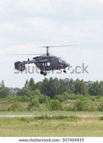 Moscow Region - June 17, 2015: A small helicopter Ka-226 Russian Air Force shows off on demonstrations at air shows in Kubinka June 17, 2015 Moscow region, Russia
