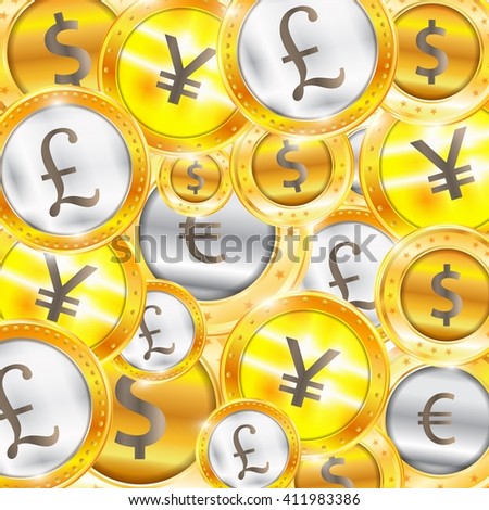 Currency, coins - the dollar - the euro - Pound - Yen. Vector illustration