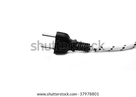Fork electrical wires black on a white background with a cord  volt household electricity supply