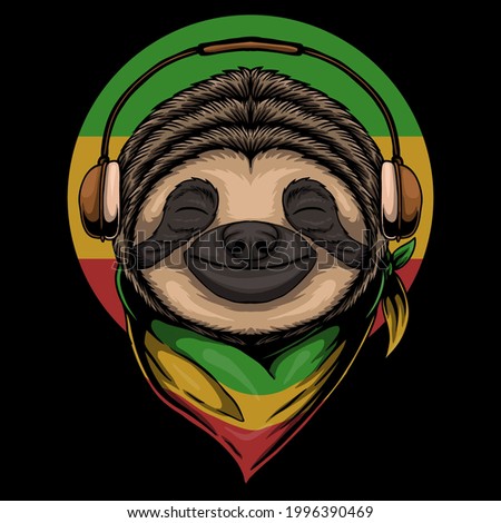 Sloth Rasta a wearing headphones vector illustration for your company or brand