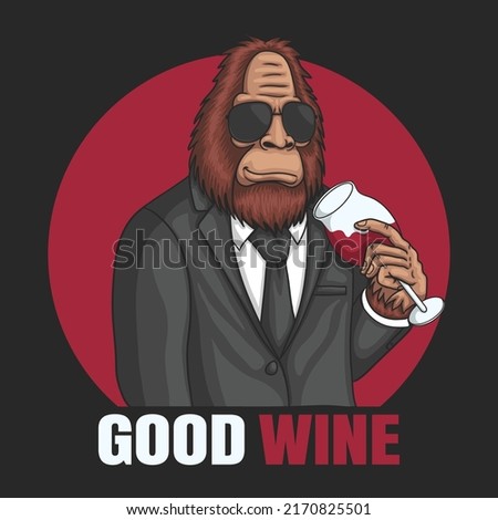 Bigfoot smell the scent red wine retro vector illustration for your company or brand