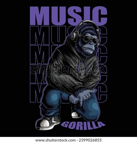 Gorilla character wearing a headphone hiphop style vector illustration for your company or brand