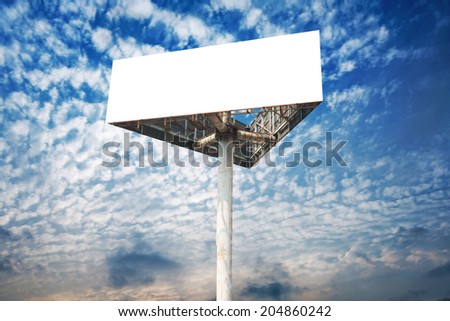 Blank white billboard against blue sky, put your own text here