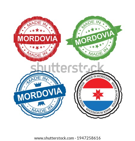 Stamp Made in Mordovia  label set with flag, made in Mordovia  .Vector