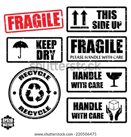 Vector Images Illustrations And Cliparts Set Of Fragile Sticker Handle With Care And Case Icon Packaging Symbols Sign Keep Dry Do Not Litter And This Side Up Rubber Stamp On White Background