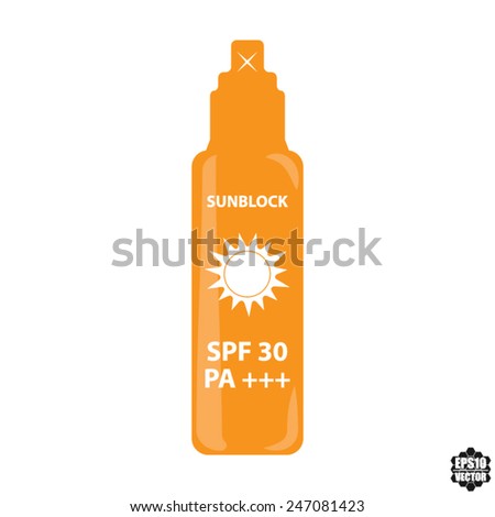 Orange Bottle Spray SPF 30 PA+++ For Skin And Face Sun Block Icon Isolated on White Background - Vector illustration.