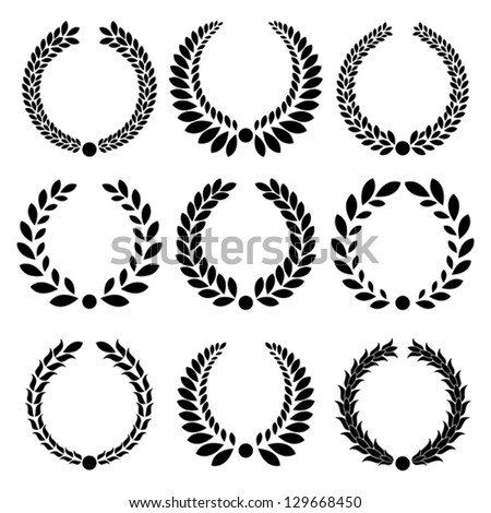 Set From Black Laurel Wreath On The White Background Stock Vector
