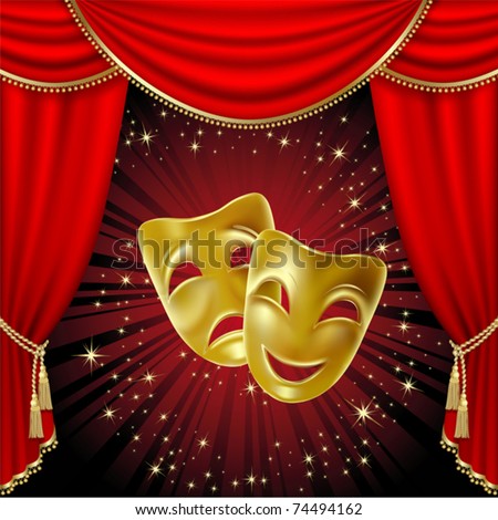 Theatrical mask on a red background. Mesh. Clipping Mask