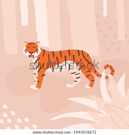 Save wild animals concept. Amur tiger. A rare species of animal. Vector flat cartoon illustration