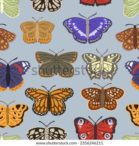 Seamless pattern butterfly. Summer insects background.