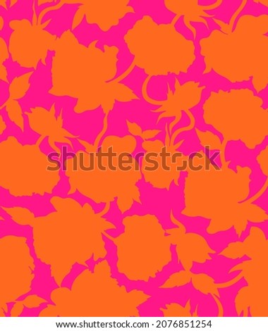 Abstract Hand Drawing Two Colors Victorian Baroque Flowers and Leaves Seamless Vector Pattern Isolated Background 