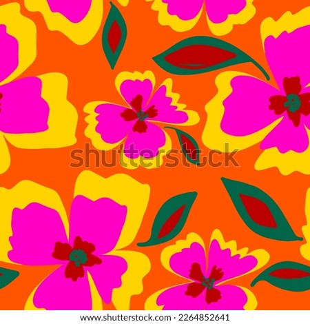 Abstract Hand Drawing Large Exotic Flowers and Leaves Sketch Seamless Vector Pattern Isolated Background