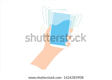 Vector illustration with hand shaking phone.