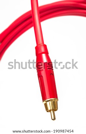 audio video jack red cables isolated on white background
