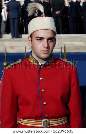 BELGRADE - SEPTEMBER 14:Cadet in the old Serbian army uniform during promotion of new Serbian army officers on September 14, 2013 in Belgrade, Serbia