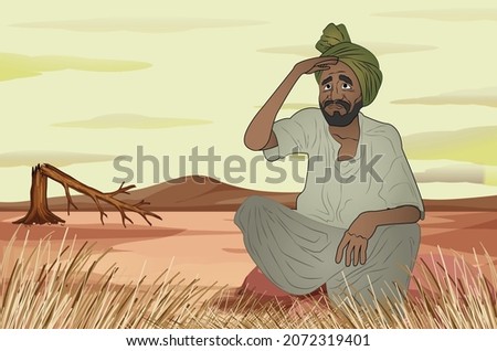 Indian Farmer waiting for rain dry land drought 101121 Сток-фото © 
