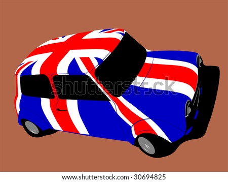 Classic British Mini Car With Flag Of Uk / Great Britain Stock Photo ...