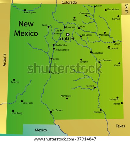 Detailed Map Of New Mexico State , Usa Stock Photo 37914847 : Shutterstock