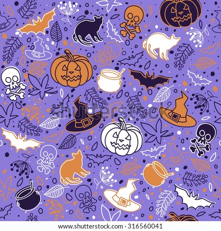 Seamless background. Holiday Halloween. Hand drawing. Vector illustration.