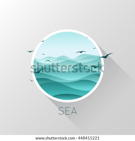 Sea icon. Waves and seagulls. Vector illustration.