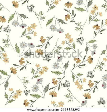 Similar – Image, Stock Photo Bouquet of summer flowers, the flowers already fading. Photographed from above on a patterned tablecloth.