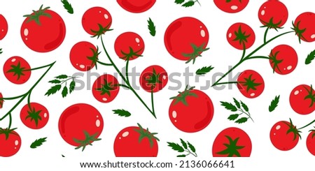 Red tomato cherry and whole seamless pattern. Original simple flat illustration. Cartoon style