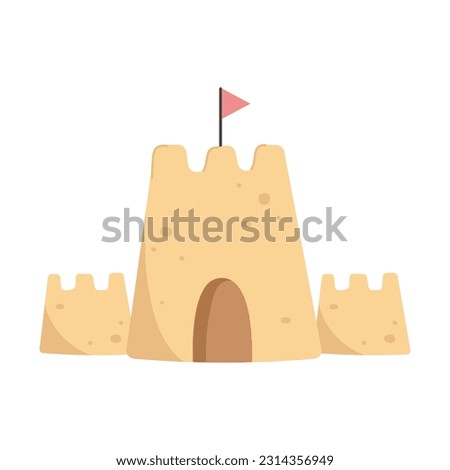 Sandcastle and little red flag in flat style