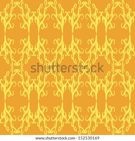 An orange and yellow design with curls and diamond shapes seamless pattern.