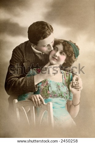 Victorian romance - couple in love - circa 1913 hand-tinted photograph