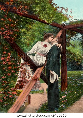 Victorian romance - couple in love - circa 1911 hand-tinted photograph