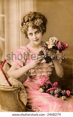 Victorian Valentine Portrait - a 1913 hand-tinted photograph