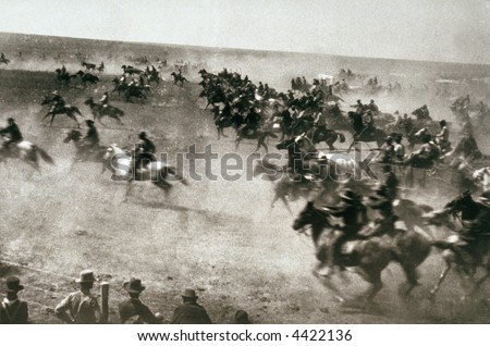 Sooner\'s - Oklahoma land rush, 10 seconds after the gun - Sept 16, 1893 vintage photo