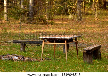 Similar – Image, Stock Photo two abandoned camping chairs with towel