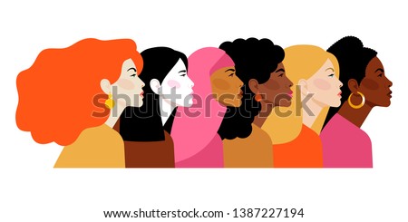 Multi-ethnic beauty. Different ethnicity women: African, Asian, Chinese, European, Latin American, Arab. Women different nationalities and cultures. The struggle for rights, independence, equality.