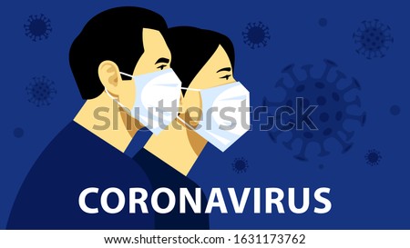 Coronavirus in China. Novel coronavirus (2019-nCoV), people in white medical face mask. The Chinese are in remedies. Concept of coronavirus quarantine. Vector illustration.